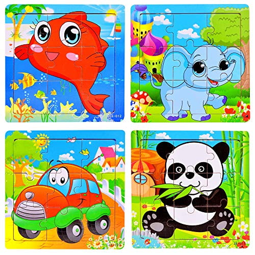Rolimate Wooden Jigsaw Puzzles for Kids 60 Piece Best Gift 3 4 5 Year Old Boys and Girls Animals Colorful Wooden Puzzles for Toddler Children Learning Educational Puzzles Toys with Metal Puzzle Box 